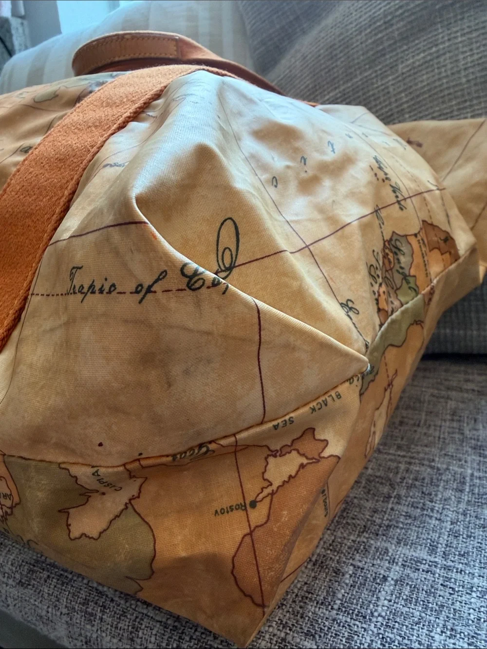 Alviero Martini Map-Print Duffel with Orange Straps
